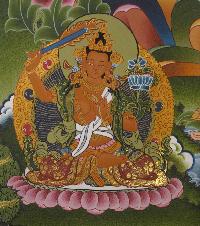 Avalokiteshvara, Chenrezig Tibetan Hand Painted Buddhist Thangka [real Gold], [traditional Color]