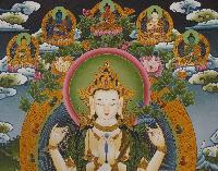 Avalokiteshvara, Chenrezig Tibetan Hand Painted Buddhist Thangka [real Gold], [traditional Color]