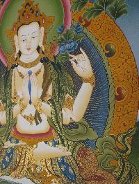 Avalokiteshvara, Chenrezig Tibetan Hand Painted Buddhist Thangka [real Gold], [traditional Color]