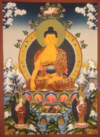 Shakyamuni Buddha Tibetan Hand Painted Buddhist Thangka [real Gold], [traditional Color]