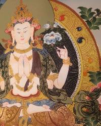 Avalokiteshvara, Chenrezig Tibetan Hand Painted Buddhist Thangka [real Gold], [traditional Color]