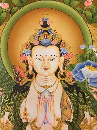 Avalokiteshvara, Chenrezig Tibetan Hand Painted Buddhist Thangka [real Gold], [traditional Color]