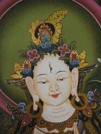 White Tara Tibetan Hand Painted Buddhist Thangka [real Gold], [traditional Color], [long Life Set]