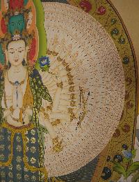 Sahasrabhuja Avalokitesvara Tibetan Hand Painted Buddhist Thangka [real Gold], [traditional Color]