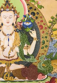 Avalokiteshvara, Chenrezig Tibetan Hand Painted Buddhist Thangka [real Gold], [traditional Color]