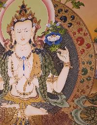 Avalokiteshvara, Chenrezig Tibetan Hand Painted Buddhist Thangka [real Gold], [traditional Color]