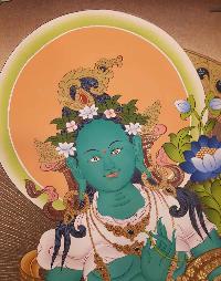 Green Tara Tibetan Hand Painted Buddhist Thangka [real Gold], [traditional Color]