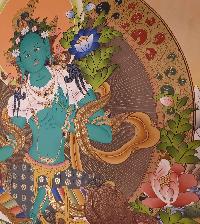 Green Tara Tibetan Hand Painted Buddhist Thangka [real Gold], [traditional Color]