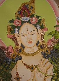 White Tara Tibetan Hand Painted Buddhist Thangka [real Gold], [traditional Color]