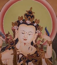 Vajrasattva With Consort, [shakti], Yab-yum Tibetan Hand Painted Buddhist Thangka [real Gold], [traditional Color]