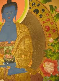 Medicine Buddha Tibetan Hand Painted Buddhist Thangka [real Gold], [traditional Color]