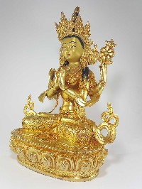 Statue Of Chenrezig [kharcheri], [avalokitesvara], [full Fire Gold Plated], [painted Face], [deep Hand Carving]