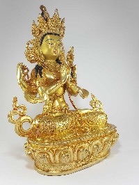 Statue Of Chenrezig [kharcheri], [avalokitesvara], [full Fire Gold Plated], [painted Face], [deep Hand Carving]