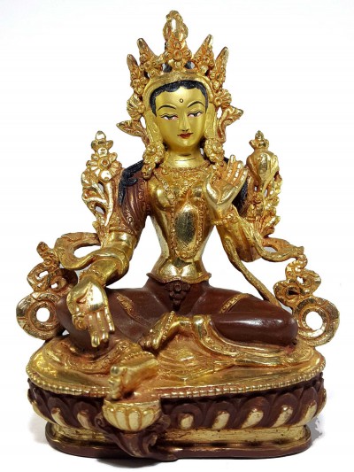 Statue Of Green Tara [partly Fire Gold Plated], [painted Face], [good Quality]