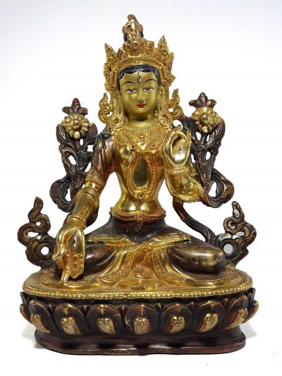 Statue Of White Tara [partly Fire Gold Plated], [painted Face], [good Quality]