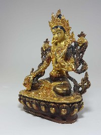 Statue Of White Tara [partly Fire Gold Plated], [painted Face], [good Quality]