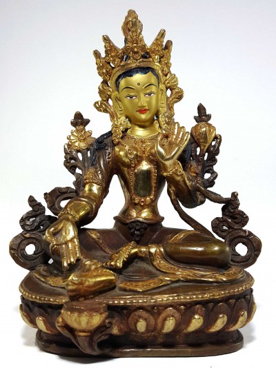 Statue Of Green Tara [partly Fire Gold Plated], [painted Face], [good Quality]