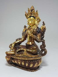 Statue Of Green Tara [partly Fire Gold Plated], [painted Face], [good Quality]