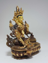 Statue Of Green Tara [partly Fire Gold Plated], [painted Face], [good Quality]