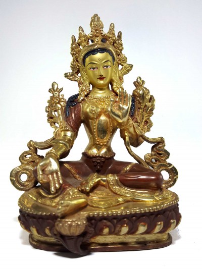 Statue Of Green Tara [partly Fire Gold Plated], [painted Face], [good Quality]