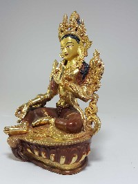 Statue Of Green Tara [partly Fire Gold Plated], [painted Face], [good Quality]