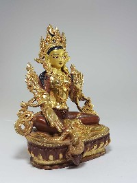 Statue Of Green Tara [partly Fire Gold Plated], [painted Face], [good Quality]