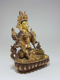 Statue Of White Tara [partly Fire Gold Plated], [painted Face], [good Quality]