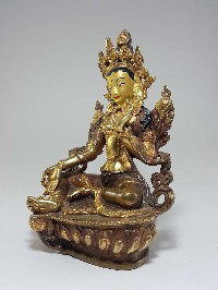 Statue Of Green Tara [partly Fire Gold Plated], [painted Face], [good Quality]