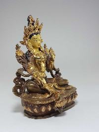 Statue Of Green Tara [partly Fire Gold Plated], [painted Face], [good Quality]