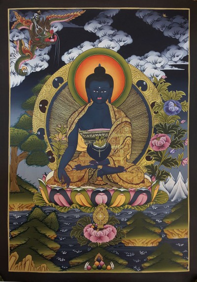 Tibetan Thangka Of Medicine Buddha High Quality Real Gold And Tibetan Colors