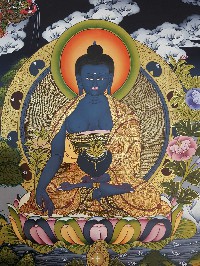 Tibetan Thangka Of Medicine Buddha High Quality Real Gold And Tibetan Colors