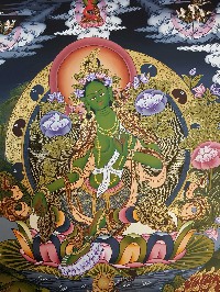 Tibetan Thangka Of Green Tara High Quality Real Gold And Tibetan Colors