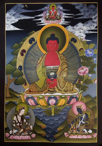 Tibetan Thangka Of Amitabha Buddha High Quality Real Gold And Tibetan Colors