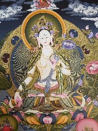 Tibetan Thangka Of Healing Thangka, White Tara, Aparimita, Namgyalma High Quality Real Gold And Tibetan Colors