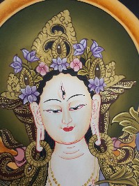 Tibetan Thangka Of Healing Thangka, White Tara, Aparimita, Namgyalma High Quality Real Gold And Tibetan Colors