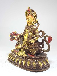 30 Year Old Singha Kuber Statue [partly Fire Gold Plated] With [painted Face]