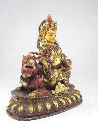 30 Year Old Singha Kuber Statue [partly Fire Gold Plated] With [painted Face]