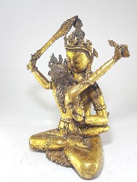 Manjushri With Consort, [shakti], Yab-yum Statue [full Fire Gold Plated] And [antique Finishing]