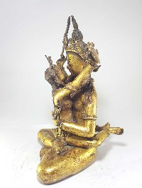 Manjushri With Consort, [shakti], Yab-yum Statue [full Fire Gold Plated] And [antique Finishing]