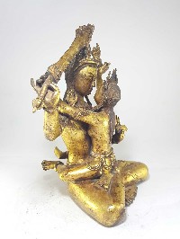 Manjushri With Consort, [shakti], Yab-yum Statue [full Fire Gold Plated] And [antique Finishing]