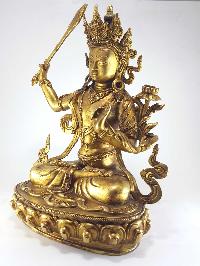 Statue Of Manjushri [full Gold Plated], [antique Finishing]