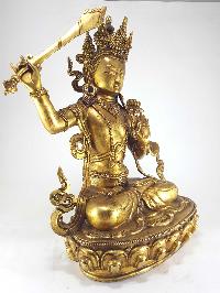 Statue Of Manjushri [full Gold Plated], [antique Finishing]