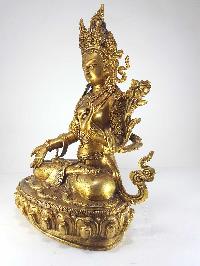 Statue Of White Tara Single Lotus [full Gold Plated], [antique Finishing]