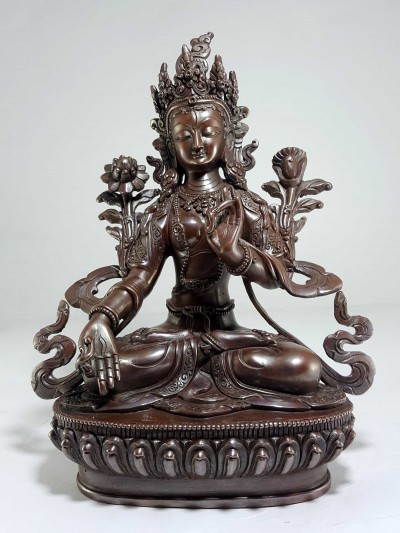 High Quality Statue Of White Tara Copper Plated And Chocolate Oxidized