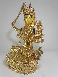 Statue Of Manjushri [full Fire Gold Plated] With [painted Face]