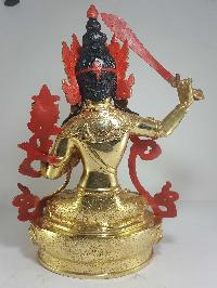 Statue Of Manjushri [full Fire Gold Plated] With [painted Face]