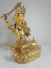 Statue Of Manjushri [full Fire Gold Plated] With [painted Face]