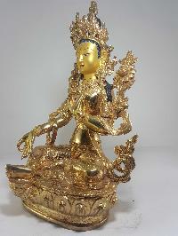 Statue Of Green Tara [full Fire Gold Plated] With [painted Face]