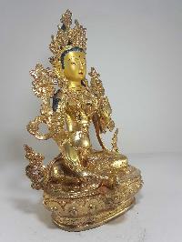 Statue Of Green Tara [full Fire Gold Plated] With [painted Face]