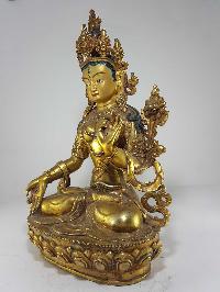 Old Statue Of White Tara [full Gold Plated] And [painted Face]